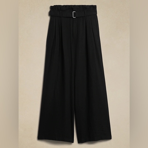 NWT! Banana Republic Black Linen-Blend Paper Bag Wide Leg Pant - Multiple - Picture 3 of 4
